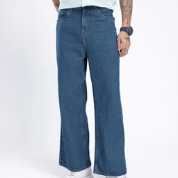 Men Boot-Leg Mid Rise Blue Jeans-image-1