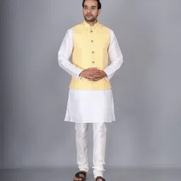sadree Men Pure Silk Kurta Pyjama Ethnic Jacket Set image 1