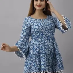 kanika trader Casual Bell Sleeves Printed Women White, Blue Top-picture-15