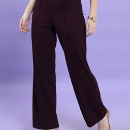 tokyo talkies Women Flared Maroon Cotton Blend Trousers image 4