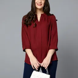 Casual Regular Sleeves Solid Women Maroon Top-image-39