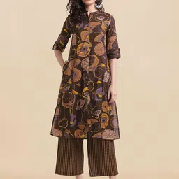 KALINI Floral Printed Regular Pure Cotton Kurta with Palazzos image 3