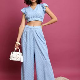 Vishudh Blue Embroidered V-Neck Crop Top with Embroidered Palazzo-picture-37