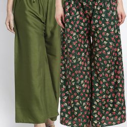GRACIT Women Set of 2 Green & Black Printed Rayon Palazzos-picture-11