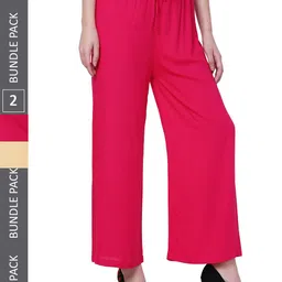 IndiWeaves Women Pack Of 2 Straight Palazzos-image-77