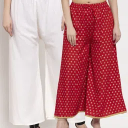 Miaz Lifestyle Women Pack of 2 Red & Off White Solid Palazzos-picture-15