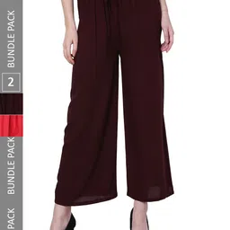 IndiWeaves Women Pack of 2 Straight Palazzos-image-71