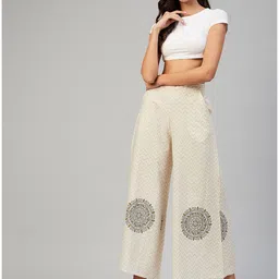 VAABASTA Women Off White & Black Pure Cotton White Broken Stitch Printed Palazzos-picture-37