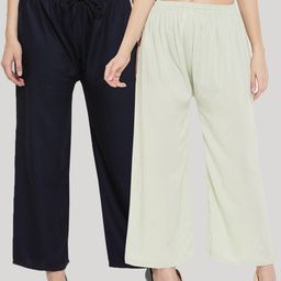 Clora Creation Pack of 2 Women Navy Blue & Green Straight Fit Palazzos-picture-17
