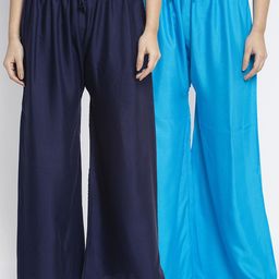 GRACIT Women Pack of 2 Navy Blue & Blue  Ethnic Palazzos-picture-1