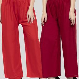 Clora Creation Women Pack Of 2 Red & Maroon 2 Knitted Palazzos-picture-27
