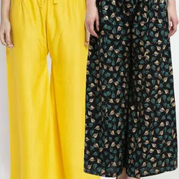 Jinfo Women Yellow & Black Printed Flared Knitted Ethnic Palazzos Set Of 2-picture-31