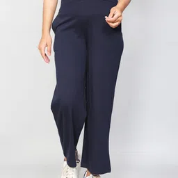 SillyBoom Women Navy Blue Solid Cotton Maternity Palazzo-picture-28