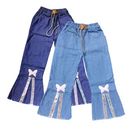 BAESD Girls Pack Of 2 Flared Cropped Denim Cotton Palazzos-picture-26