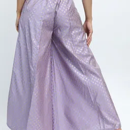 Vishudh Women Mauve & Silver-Toned Ethnic Motifs Printed Flared Palazzos image 2