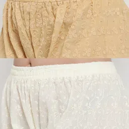 Miaz Lifestyle Women Set of 2 Off White & Beige Floral Embroidered Flared Ethnic Palazzos image 4