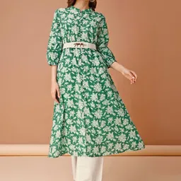 Anouk Floral Printed Regular Pure Cotton Anarkali Kurta With Palazzo With Belt image 4