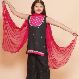 Bitiya by Bhama Girls Ethnic Motifs Embroidered Mirror Work Kurta With Palazzos & Dupatta-picture-26