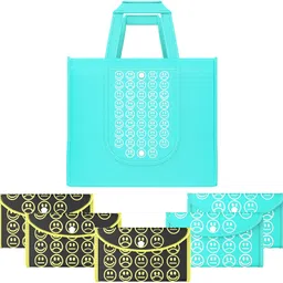 kuber industries Pack of 6 Smile Foldable Grocery/Shopping Bags For Women | Blue & Black Yellow Pack of 6 Grocery Bags image 1