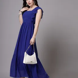 aayu Women Fit and Flare Dark Blue Maxi/Full Length Dress image 4