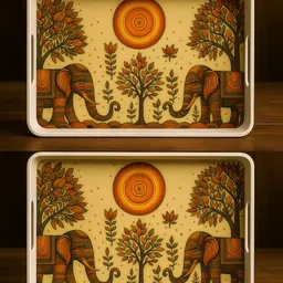 craft creations Melamine Royal Elephant Rectangular design Serving Tray set of 2 Tray-picture-36