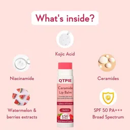 qtpie VISCARE Ceramide Lip Balm with SPF50 PA+++ - Kojic Acid & Niacinamide Raspberry WATERLEMON image 4