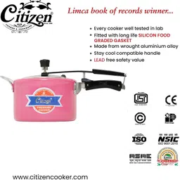 Citizen Smart 3 Ltr Color Pink Glossy with SS Lid & Induction + Gas Compatible 3 L Induction Bottom Pressure Cooker image 4