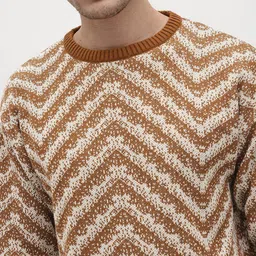 roadster Men Self Design Round Neck Brown Sweater image 2