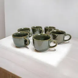 raishsa Aesthetic Green Colour Ceramic Tea Cup Set of 6 . | Handcrafted. Cup Serving Set image 2