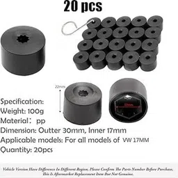 vasadigital 20 pcs Wheel Nut Cap, 17mm Wheel Bolt Nut Caps Covers with Removal Tool Wheel Cover For Volkswagen, Renault, Honda, Mahindra, Maruti 3 Series image 3