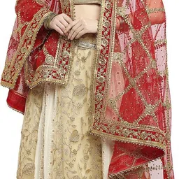 dupatta bazaar Net Embroidered Red Women Dupatta image 2