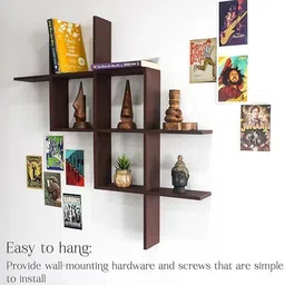 pexilo Modern Wooden Wall Shelf Intersecting Cube Design Wall Mounted Display Rack Wooden Wall Shelf image 4