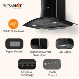 blowhot ERICA L BAC 90cm 1750m3/h Powerful Suction, BLDC Motor, Speed Control Filterless Auto Clean Wall Mounted Black 1750 CMH Chimney image 2