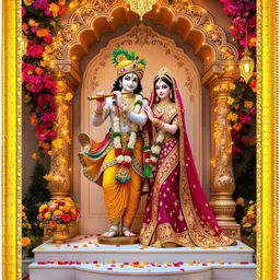 Spiritual Radha Krishna Couple Frame | Temple Wall Decoration Digital Reprint 12 inch x 9 inch Painting-image-99