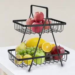 Utensil Kitchen Rack 2-Tier Metal Fruit & Veggie Basket Stand for Kitchen Counter & Dining Table Steel-image-52