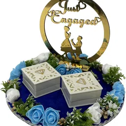 unique palette Blue Engagement Tray | Wedding Decor | 2 Ring Boxes | Just Engaged Design Wood Decorative Platter image 2