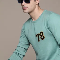 roadster Men Solid Round Neck Blue Sweater-picture-11