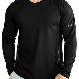 eyebogler Pack of 2 Men Solid Round Neck Polyester Black, Grey T-Shirt image 4