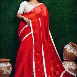 hiya saree and punjabi house Printed Jamdani Cotton Blend Saree-picture-12