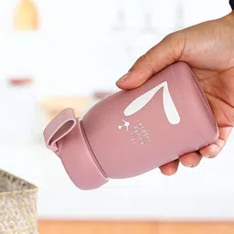 jigshtial Rabbit Print Leakproof Glass School Water Bottle With Carry Silicone Handle 330 ml Water Bottle image 2