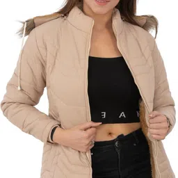 stufflin Women's Quilled Jacket Quilted Jacket Regular Fit Hooded Neck Jacket For Women… Women Self Design Quilted Jacket-picture-15