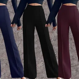 parona Women Regular Fit Blue, Black, Maroon Polyester Trousers image 1