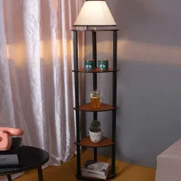 new era Classic Wooden Floor Lamp with Cotton Shade (Brown & Multicolor) image 1