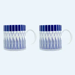 Femora Handcrafted Ceramic Coffee & Tea Cup Set of 2, 180 ML, Linear Design Tea Cups, Stackable, Chip Resistant, Large Serving Coffee Cup, Ideal Coffee Mug for Gift-Blue image 2