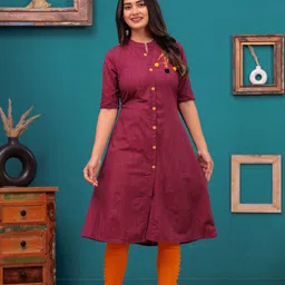 dizon Women Embroidered Cotton Blend A-line Kurta image 1