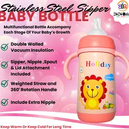 zozobaa 4in1 Thermosteel Baby Feeding Nipple, Sipper, Spout & Insulated Cap Bottle image 4