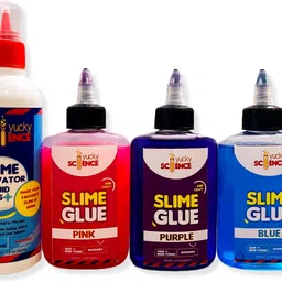 yucky science Slime and Craft Color Glue. (Purple/Pink/Blue, Pack of 3 Bottles, 100 ml Each) + 1 Bottle Slime Activator Liquid Plus Clear (200 ml). Make 20+ Slimes-picture-19