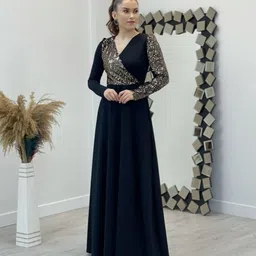 fastsale Women Maxi Black Full Length Dress image 1