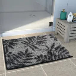 athom living Grey Floral Polyester 22x15 Inches AntiSkid 1 Door Mat-picture-40