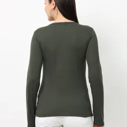 wafaa Women Solid Round Neck Pure Cotton Green T-Shirt image 2